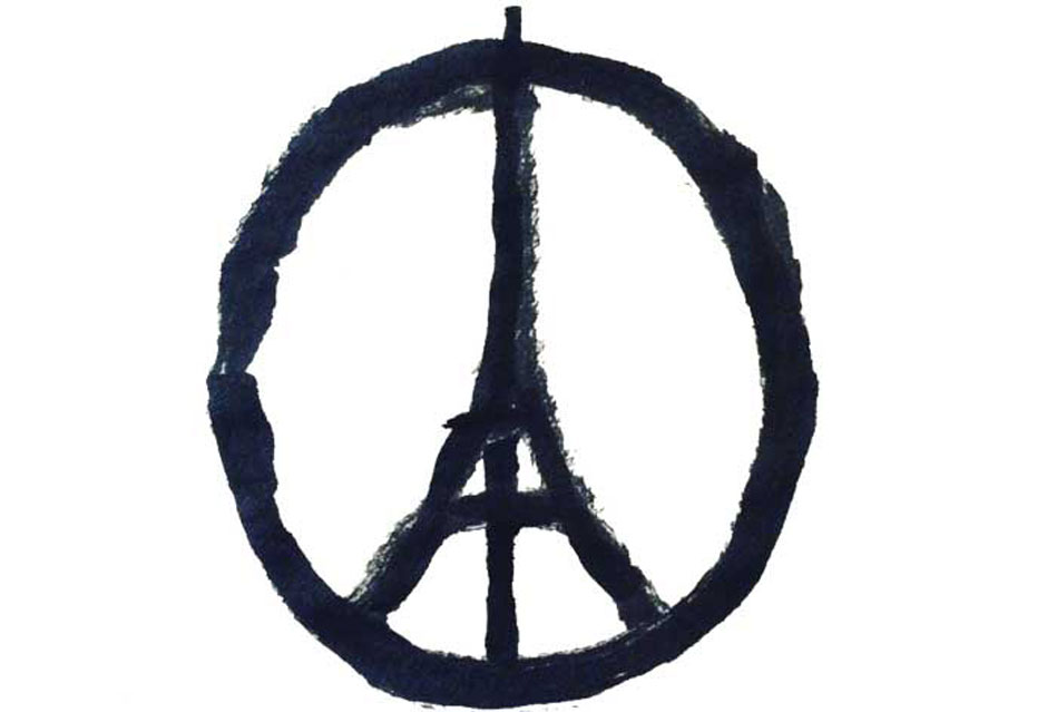 Il simbolo dell'artista Bansky disegnato dopo gli attentati a Parigi